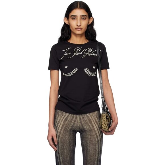 Jean Paul Gaultier Tattoo Baby Tee in Black & Off White Small New Womens Tshirt - Picture 15 of 16